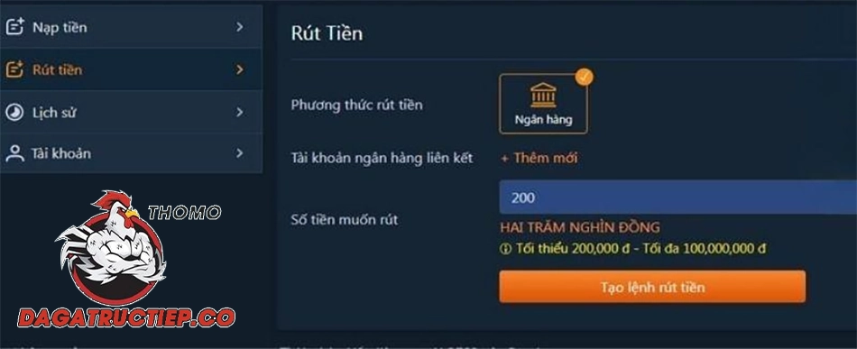 các Quy định về thanh toán, nạp rút tiền tructiepdaga